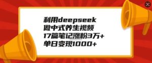 利用deepseek做中式养生视频，17篇笔记涨粉3万+，单日变现1k-泰戈创艺资源库