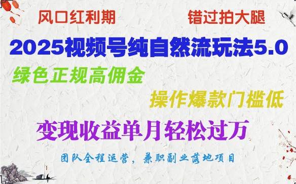 2025视频号纯自然流玩法5.0，绿色正规高佣金，操作爆款门槛低，变现收益单月轻松过万-泰戈创艺资源库