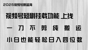 （14310期）视频号短剧挂载功能上线，一刀不剪纯搬运，小白也能轻松日入四位数-泰戈创艺资源库