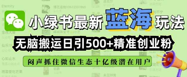 小绿书无脑搬运引流，全自动日引500精准创业粉，微信生态内又一个闷声发财的机会-泰戈创艺资源库