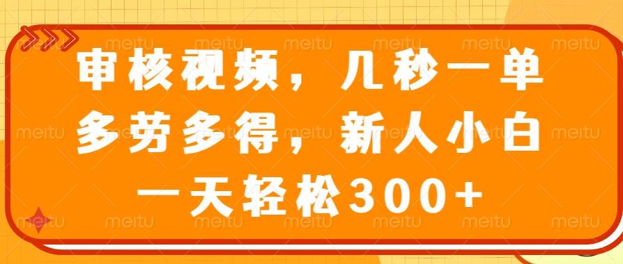 （14294期）审核视频，几秒一单，多劳多得，新人小白一天轻松300+-泰戈创艺资源库