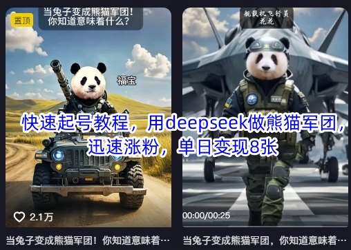 快速起号教程，用deepseek做熊猫军团，迅速涨粉，单日变现8张-泰戈创艺资源库