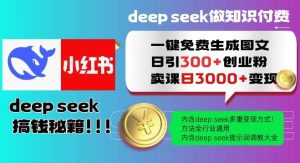 Deepseek一键免费生成小红书图文日引300+创业粉，日变现多张教程，方法全行业通用！-泰戈创艺资源库