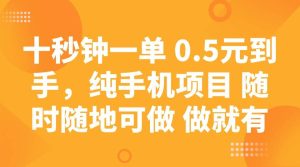 十秒钟一单 0.5元到手,纯手机项目 随时随地可做 做就有-泰戈创艺资源库