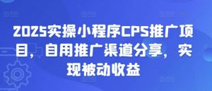 2025实操小程序CPS推广项目,自用推广渠道分享,实现被动收益-泰戈创艺资源库
