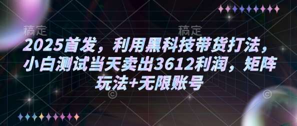 2025首发，利用黑科技带货打法，小白测试当天卖出3612利润，矩阵玩法+无限账号【揭秘】-泰戈创艺资源库