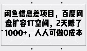 闲鱼信息差项目,百度网盘扩容1T空间,2天赚了1000+,人人可做0成本-泰戈创艺资源库