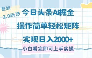 （14506期）今日头条最新2.0玩法，思路简单，复制粘贴，轻松实现矩阵日入2000+-泰戈创艺资源库