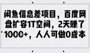 闲鱼信息差项目，百度网盘扩容1T空间，2天收益1k+，人人可做0成本-泰戈创艺资源库