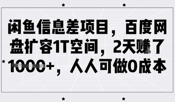 闲鱼信息差项目，百度网盘扩容1T空间，2天收益1k+，人人可做0成本-泰戈创艺资源库