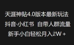 天涯神贴4.0版本最新玩法，抖音·小红书自带人群流量，新手小白轻松月入过W-泰戈创艺资源库