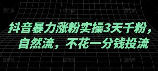 抖音暴力涨粉实操3天千粉，自然流，不花一分钱投流，实操经验分享-泰戈创艺资源库