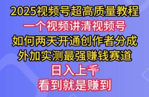 2025视频号超高质量教程，两天开通创作者分成，外加实测最强挣钱赛道，日入多张-泰戈创艺资源库