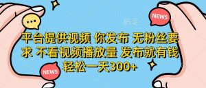 （14317期）平台提供视频 你发布 无粉丝要求 不看视频播放量 发布就有钱 轻松一天300+-泰戈创艺资源库