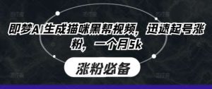 即梦AI生成猫咪黑帮视频，迅速起号涨粉，一个月5k-泰戈创艺资源库