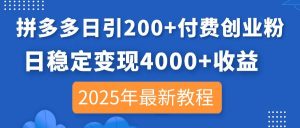 (14217期)拼多多日引200+付费创业粉,日稳定变现4000+收益,2025年最新教程-泰戈创艺资源库