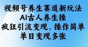 视频号养生赛道新玩法,AI古人养生操,疯狂引流变现,操作简单,单日变现多张-泰戈创艺资源库