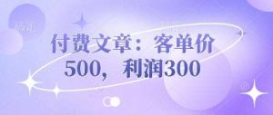 付费文章：客单价500，利润300-泰戈创艺资源库
