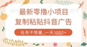 最新零撸小项目,复制粘贴抖音广告即可挣钱,平台大水,任务不限量,一天数张【揭秘】-泰戈创艺资源库