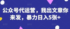 公众号代运营，我出文章你来发，暴力日入5张+【揭秘】-泰戈创艺资源库