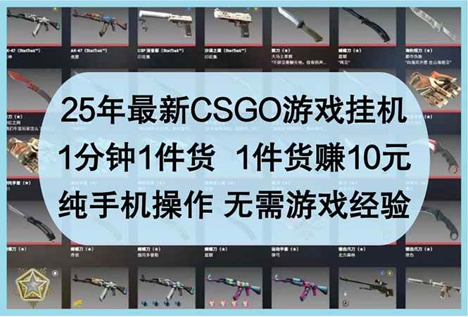 （14439期）25年最新CSGO游戏挂机，1分钟1件货，1件货赚10元 纯手机操作 无需游戏经验-泰戈创艺资源库