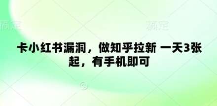 卡小红书漏洞，做知乎拉新 一天3张起，有手机即可-泰戈创艺资源库