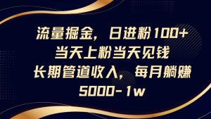 流量掘金,日进粉100+,当天上粉当天见钱,长期管道收入,每月躺赚5000-1w-泰戈创艺资源库