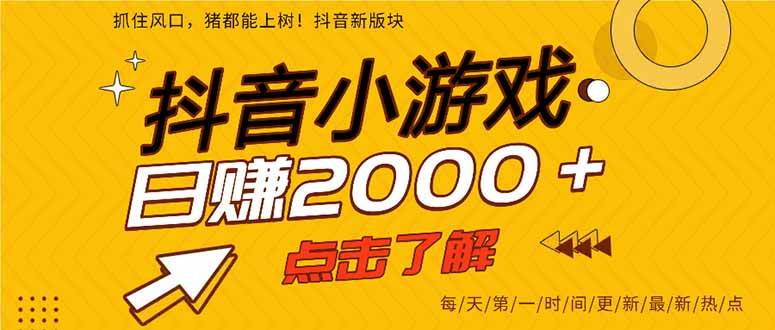（14319期）抖音小游戏，最新风口项目，亲测单游戏2000+感兴趣点击了解。-泰戈创艺资源库