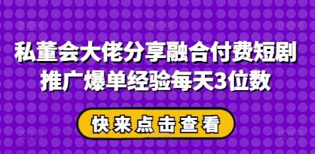 私董会大佬分享融合付费短剧推广爆单经验每天3位数-泰戈创艺资源库