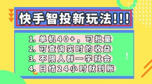 （14372期）快手智投新玩法，单机日入40+，可批量，可查询实时收益，收益日结24小…-泰戈创艺资源库