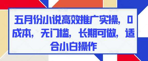 五月份小说高效推广实操，0成本，无门槛，长期可做，适合小白操作-泰戈创艺资源库