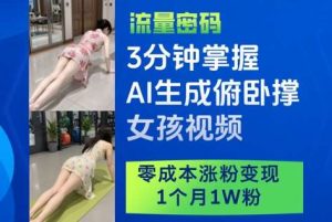 3分钟掌握AI生成俯卧撑女孩视频,零成本涨粉变现,1个月1W粉-泰戈创艺资源库
