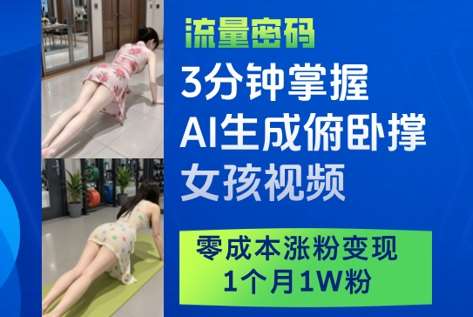 3分钟掌握AI生成俯卧撑女孩视频，零成本涨粉变现，1个月1W粉-泰戈创艺资源库