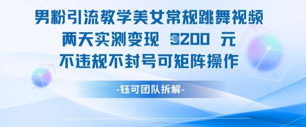 男粉引流教学美女常规跳舞视频两天实测变现1k+，不违规不封号可矩阵操作-泰戈创艺资源库