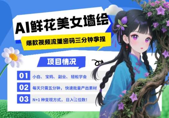 AI+墙绘+美女+鲜花，2025最火流量密码，小白三分钟学会，N种变现渠道，月入五位数-泰戈创艺资源库