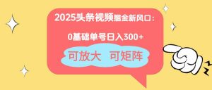 （14460期）2025头条视频掘金新风口：0基础日入300+，可放大，可矩阵-泰戈创艺资源库