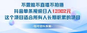 不露脸不直播不拍摄抖音单条视频日入1k+这个项目适合所有人长期积累的项目-泰戈创艺资源库