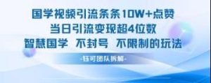 国学视频引流条条10W+点赞当日引流变现超4位数-泰戈创艺资源库