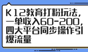 (14641期)K12教育打粉玩法,一单收入60-200,四大平台同步操作引爆流量-泰戈创艺资源库