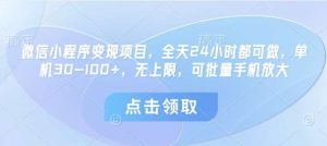 微信小程序变现项目,全天24小时都可做,单机30-100+,无上限,可批量手机放大-泰戈创艺资源库