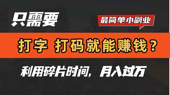 （14673期）只需要打字，打码，就能赚钱？简单的赚钱小副业，利用碎片时间，月入过万-泰戈创艺资源库