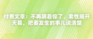 付费文章:不再瞒着你了,索性揭开天幕,把要发生的事儿说清楚-泰戈创艺资源库