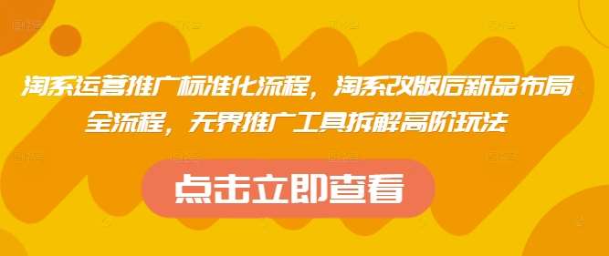 淘系运营推广标准化流程，​淘系改版后新品布局全流程，无界推广工具拆解高阶玩法-泰戈创艺资源库