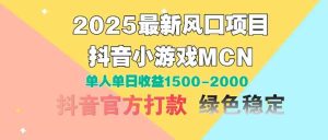 （14625期）2025最新风口项目 抖音小游戏MCN 单人单日收益1500-2000+-泰戈创艺资源库
