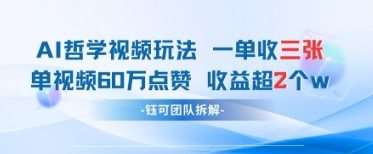 AI哲学视频新玩法 一单398元-单条视频60W点赞收益过W-泰戈创艺资源库