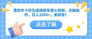 (14538期)靠软件十秒生成视频号爆火视频,无脑操作,日入2000+,来就有!-泰戈创艺资源库