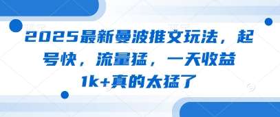 2025最新曼波推文玩法，起号快，流量猛，一天收益1k+真的太猛了-泰戈创艺资源库