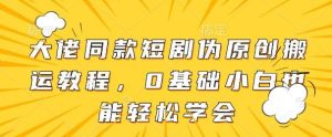 大佬同款短剧伪原创搬运方法,0基础小白也能轻松学会-泰戈创艺资源库