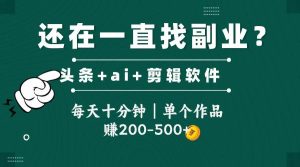 头条全新玩发加持软件搬视频，每天十分钟，单个作品收入200-500左右-泰戈创艺资源库