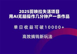 （14784期）2025剪映拉失活项目，单日收益可破10000+，用AI无脑制作作品，高效搞…-泰戈创艺资源库